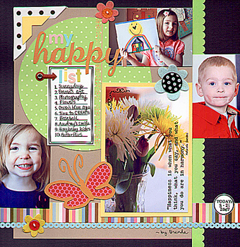 My Happy List (Brenda Carpenter) - April 2007 Gallery - Pub. Date: 10/07 - Publication: Scrapbook Trends