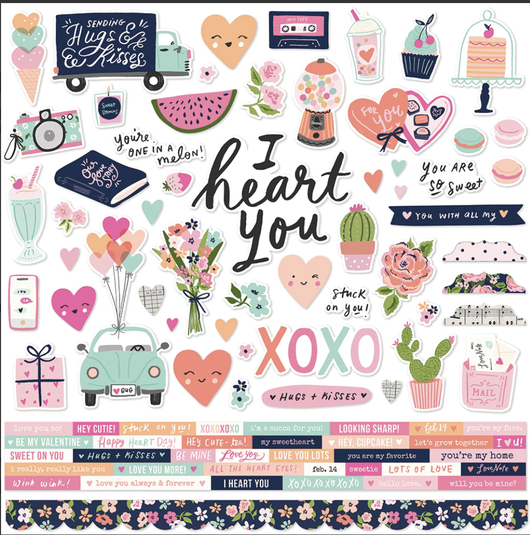 SIMPLE STORIES HAPPY HEARTS 12X12 STICKER SHEET:$3.50