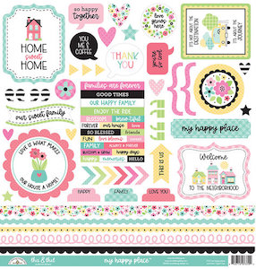 DOODLEBUG MY HAPPY PLACE 12X12 STICKER SHEET:$4.95 <span class='red' style='font-weight:bold;'>SALE: $4.00</span>