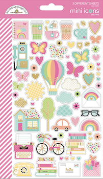 DOODLEBUG DESIGNS HELLO AGAIN MINI ICONS STICKER SHEET:$6.50 <span class='red' style='font-weight:bold;'>SALE: $5.20</span>