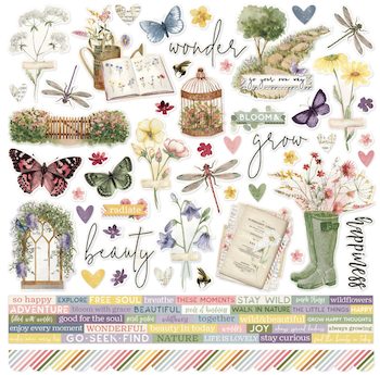 SIMPLE STORIES SIMPLE VINTAGE MEADOW FLOWERS 12X12 STICKER SHEET:$4.00