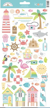 DOODLEBUG DESIGNS SEASIDE CARDSTOCK STICKER SHEET :$4.95 <span class='red' style='font-weight:bold;'>SALE: $4.50</span>